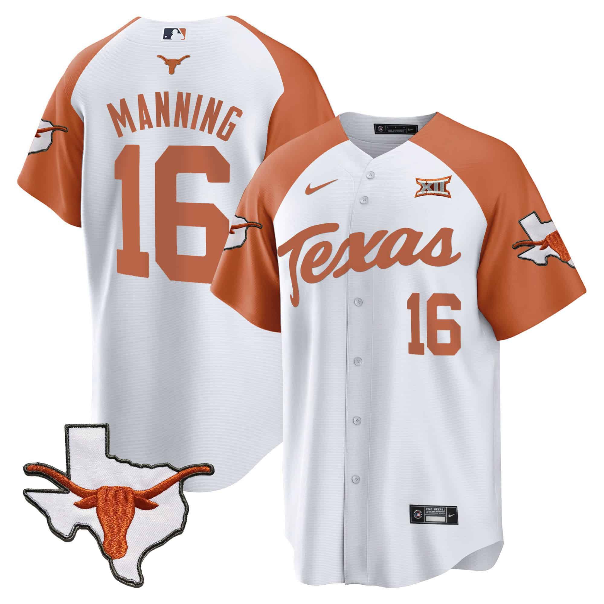 Men Texas Longhorns 16 Manning White 2024 Baseball NCAA Jersey style 2